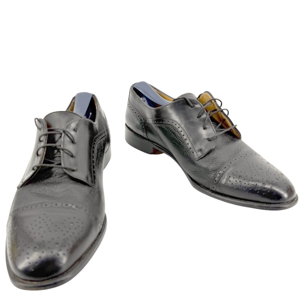 Vito Rufolo Cap Toe Oxford Mens 9 Black Leather Brogue Pebbled Made in Italy